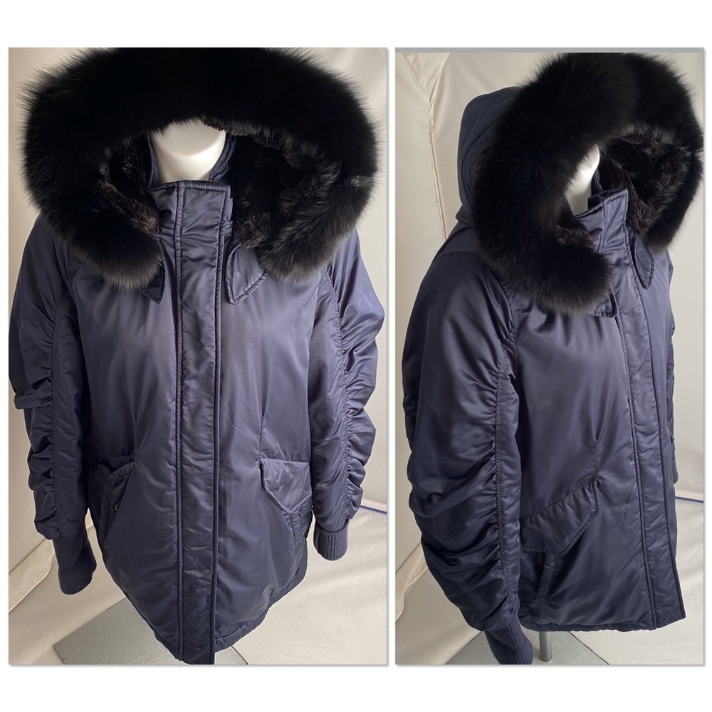 Derek Lam 10 Crosby navy fox fur trim anorak coat L